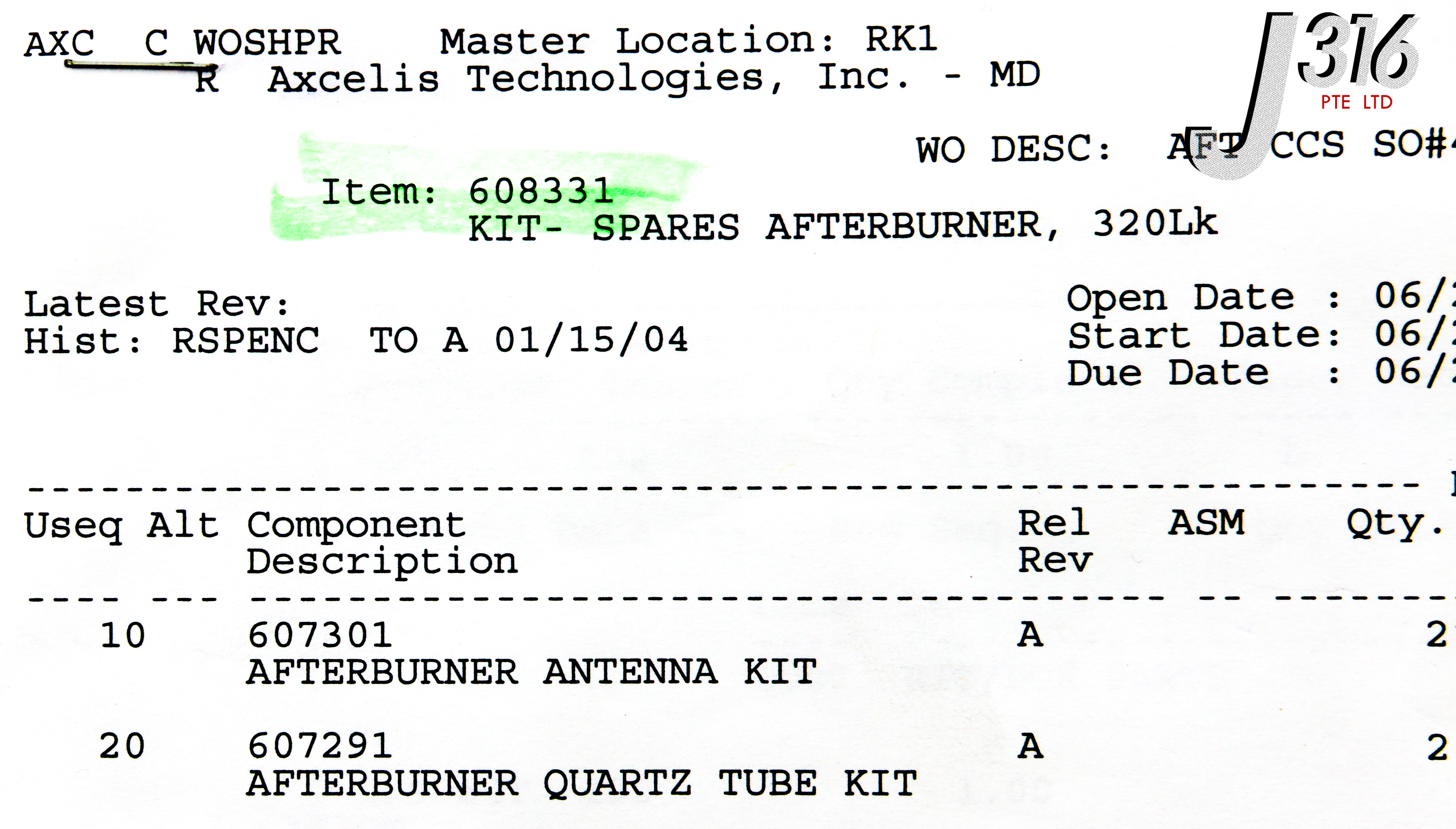 26690 AXCELIS KIT - SPARES AFTERBURNER, 320LK 608331 | eBay